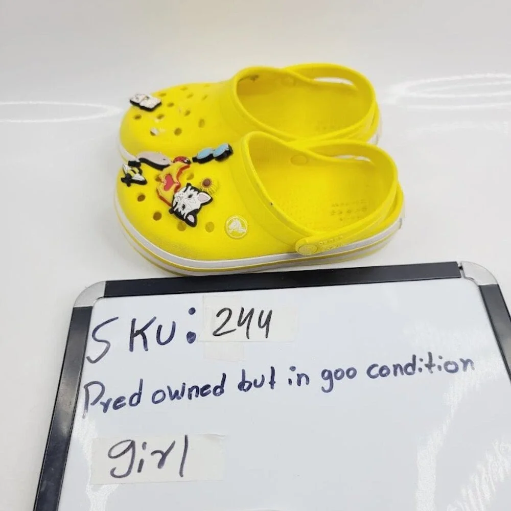 Crocs Girl's Yellow Meow Studs Adjustable Slip-On‎ Casual Clogs Size 13